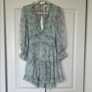 Pastel Green and Pink Floral Long Sleeve Dress